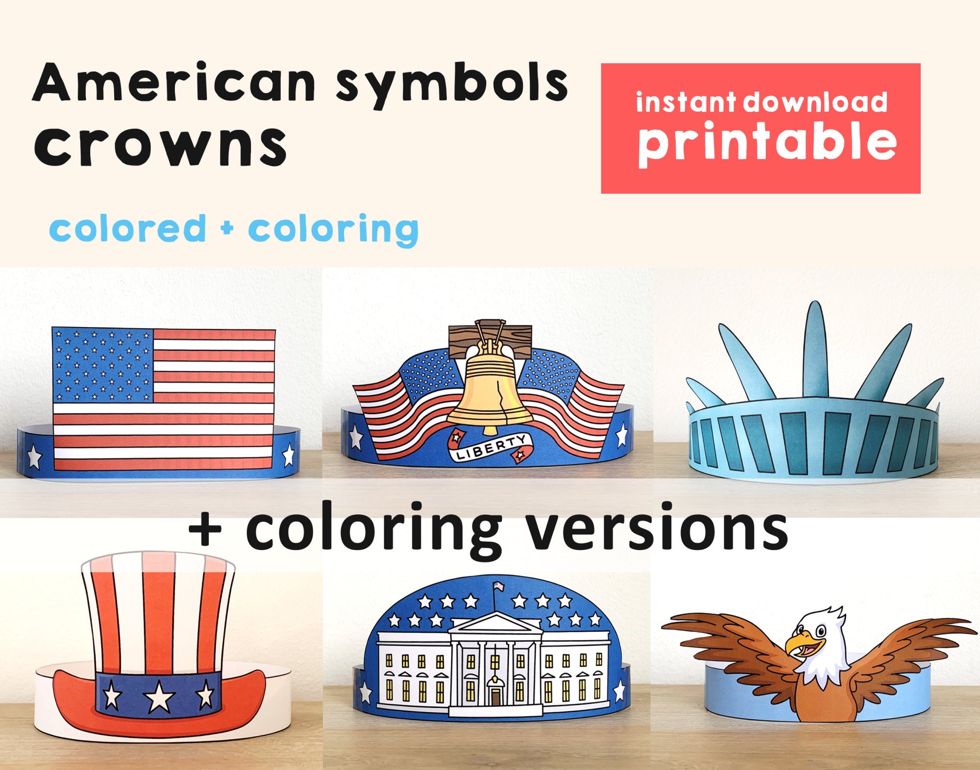 Petit Drapeau Américain à Imprimer Symboles américains papier couronnes drapeau 4 juillet - Etsy Canada