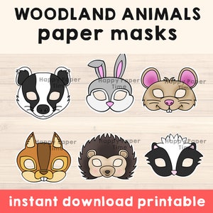Woodland Animal Masks Template pdf Crafting Kid Party Favor Printable, Woodland Print Kids Activity, Party Printable, Instant Download