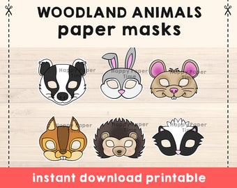 Woodland Animal Masks Template pdf Crafting Kid Party Favor Printable, Woodland Print Kids Activity, Party Printable, Instant Download