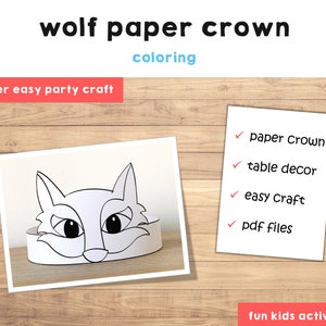 Wolf Paper Crown Coloring Printable Kids Craft Wolf Woodland Birthday