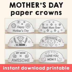 Modello di corona di carta per la festa della mamma Festa di compleanno Fascia per capelli da colorare stampabile Regalo artigianale per bambini Bomboniera pdf fai da te - Download istantaneo