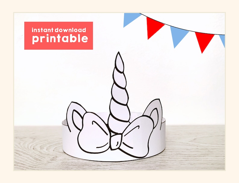 Unicorn Paper Crown Coloring Printable Kids Craft Unicorn Etsy