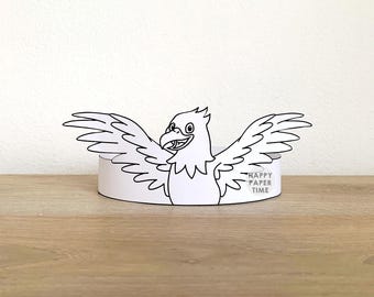 Coroa de Papel com Águia - Atividade para Festa - Desenho para Colorir para Crianças - Decoração Memorial dos EUA - Lembrancinha - Download Instantâneo (PDF)