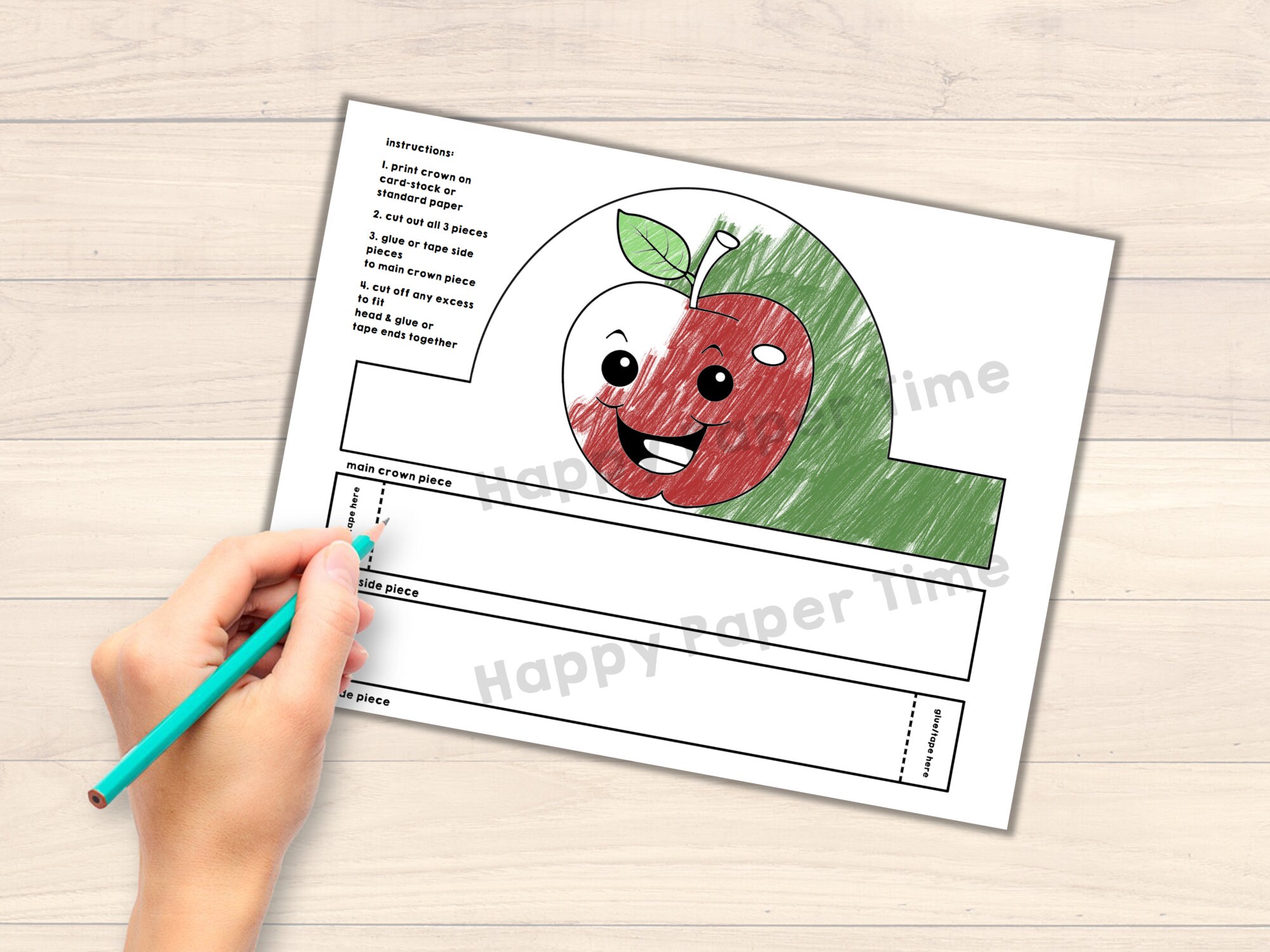 Apple Paper Crown Fruit Template Party Coloring Printable Kids Craft ...
