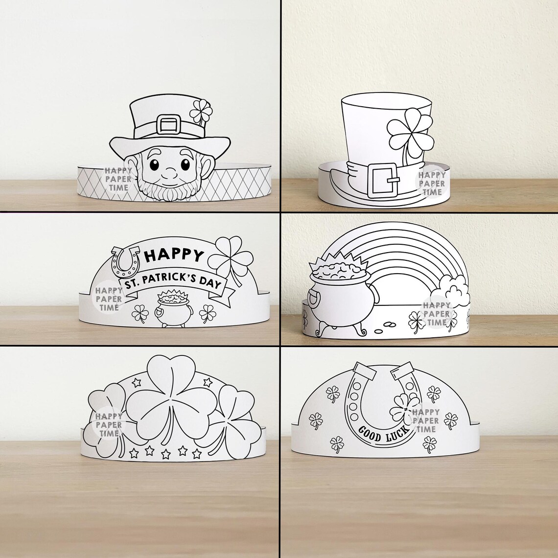 St Patrick's Day Paper Crowns Headbands Leprechaun Gold Party Coloring ...