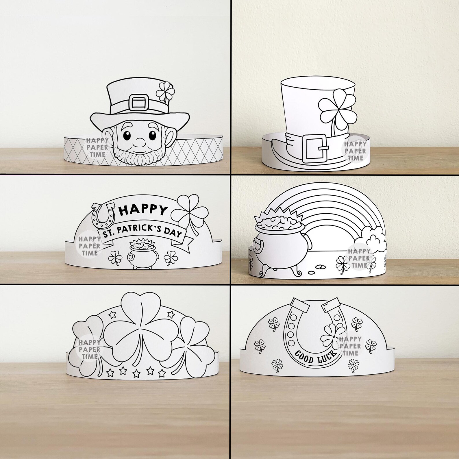 St Patrick's Day Paper Crowns Headbands Leprechaun Gold Party Coloring ...