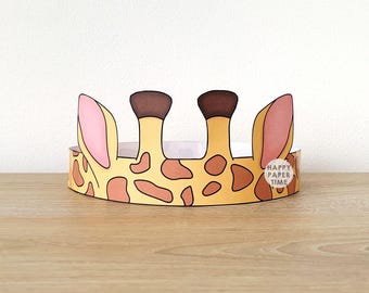 Giraforen Paper Crown Party Coloring Afdrukbare Kids Craft Safari Afrika Kostuum Verjaardag Afdrukbare Gunst Kostuum DIY - Instant Download