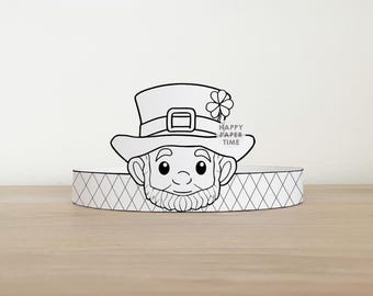 Leprechaun Paper Crown Headband St Patrick's Day Party Coloring Printable Kids Craft Costume Printable Favor DIY - Instant Download