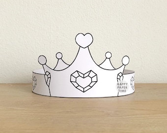 Heart Princess Paper Crown Craft Headband Party Activity Printable Kids Easy Valentine Sweet Decor Printable pdf favor - Instant Download