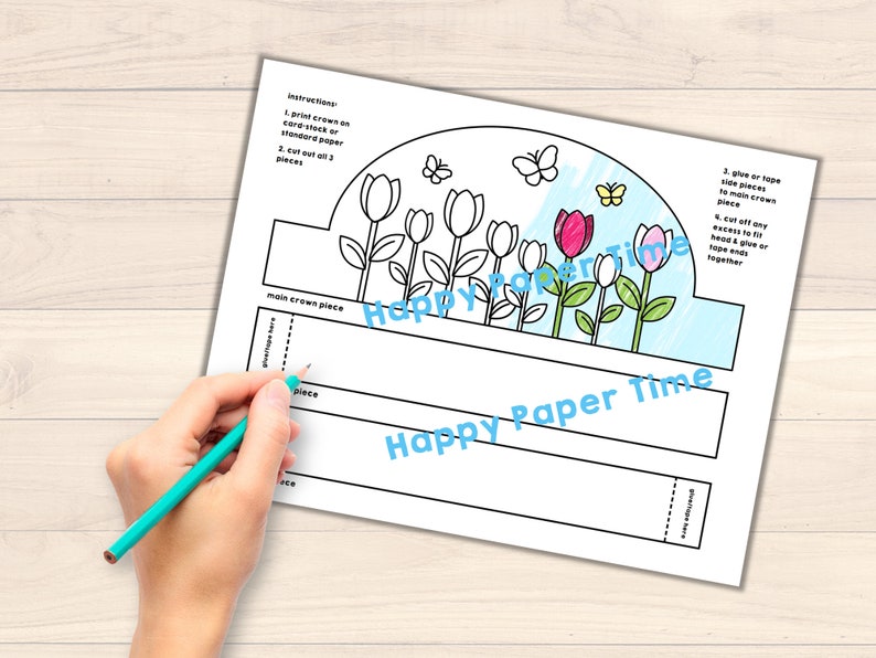 Tulips Flower Paper Crown Party Coloring Printable Kids Craft Spring ...
