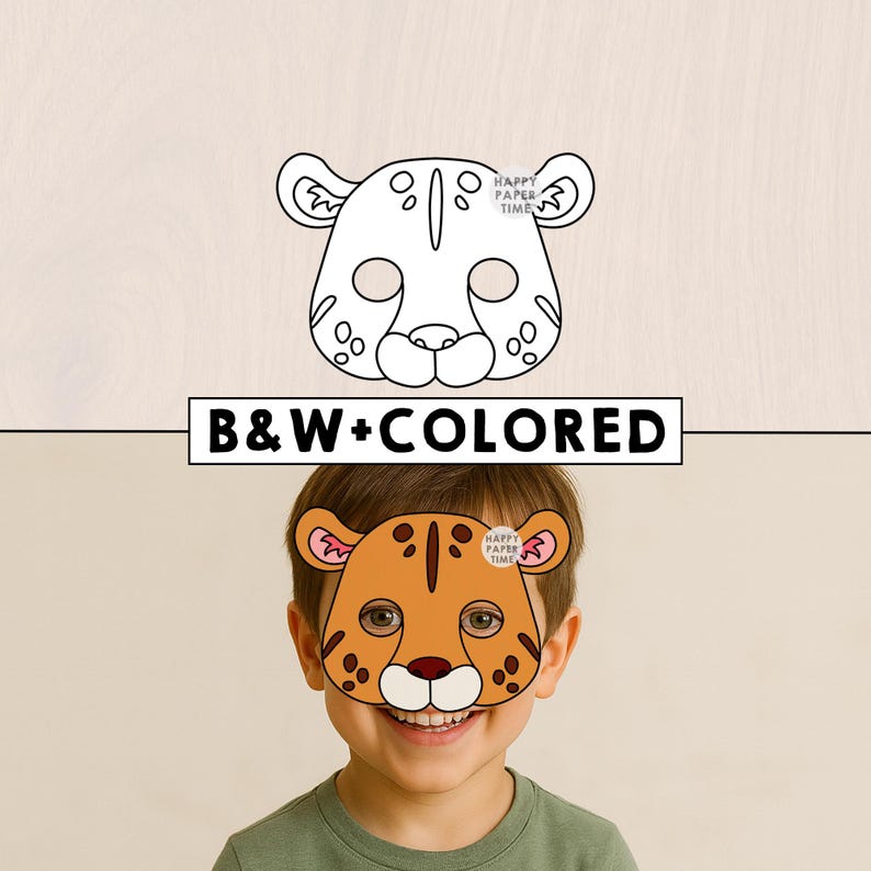 Leopard Jaguar Mask Costume Animal Mask Printable Party Favor Safari Jungle Party Printable Mask Kids Favor Printable - Instant Download image 1