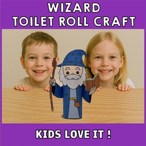 Manualidad de mago con rollo de papel higiénico, fiesta de fantasía medieval, decoración imprimible para colorear, juego infantil, recortes mágicos, bricolaje - Descarga instantánea imagen 4