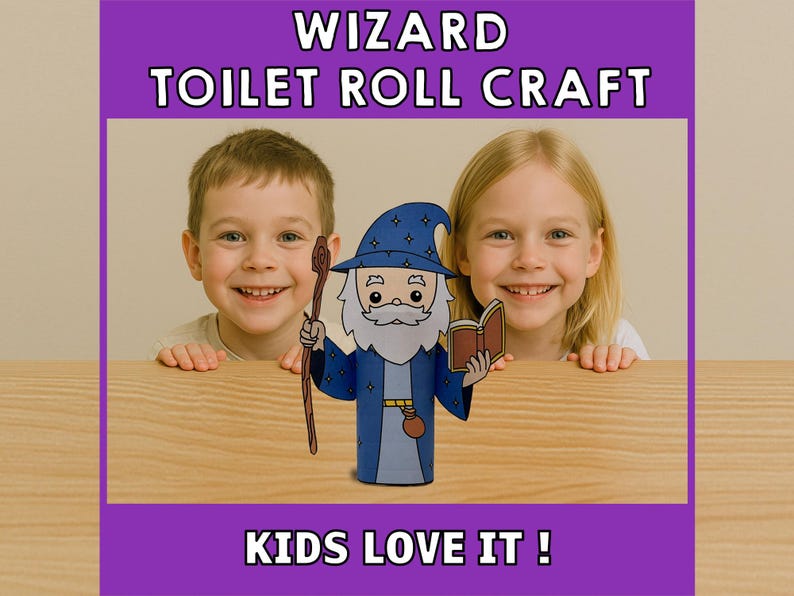 Manualidad de mago con rollo de papel higiénico, fiesta de fantasía medieval, decoración imprimible para colorear, juego infantil, recortes mágicos, bricolaje - Descarga instantánea imagen 4