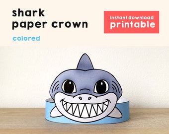 Shark Paper Crown Party Costume Printable Party Hat Kids Craft - Etsy