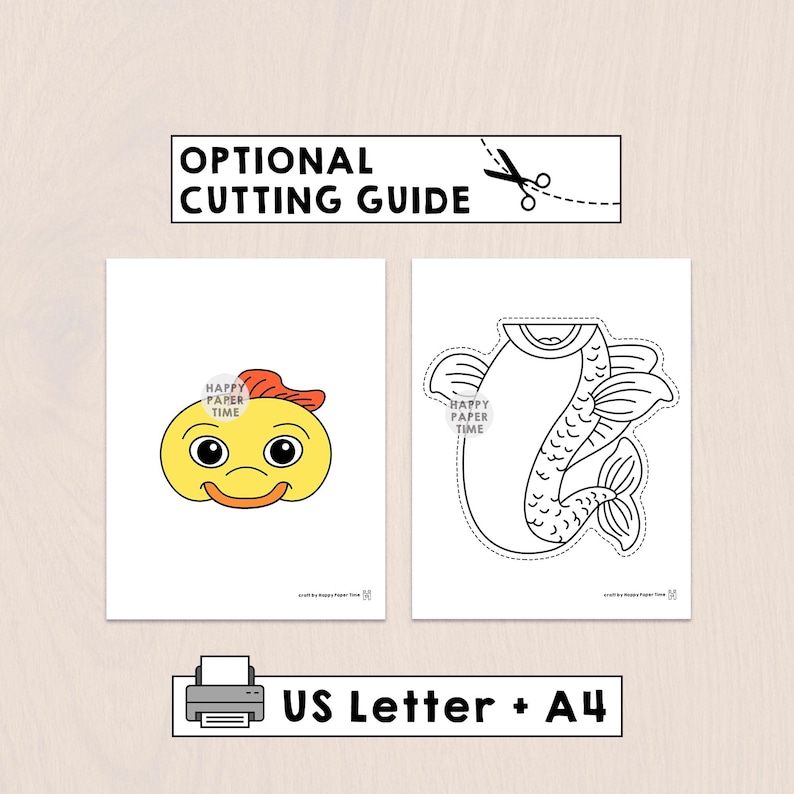 Goldfish Paper Bag Puppet Printable Pet Fish Animal Craft Activity Cut Paste Coloring Party Favor Instant Download image 2