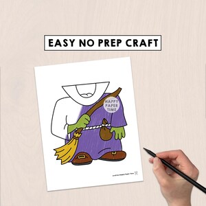 Witch Paper Bag Puppet Printable Halloween Craft Activity Cut Paste Coloring Spooky Day Magic Party Favor Instant Download image 6