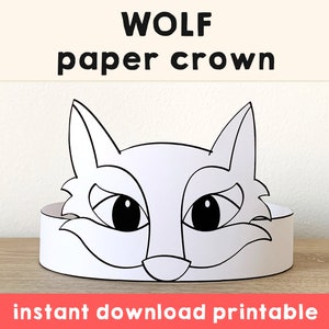 Wolf Papier Krone Färbung druckbare Kinder Handwerk Wolf Wald Geburtstag Party druckbare Gunst Wolf Kostüm DIY druckbare sofortiger Download