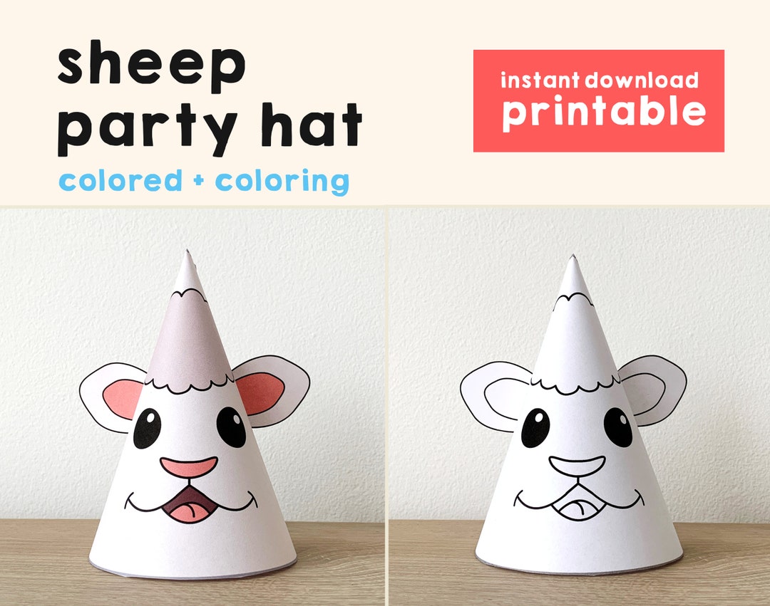 Sheep Party Hat Paper Printable Template Print Farm Animal