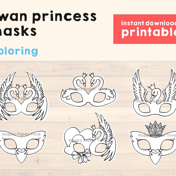 Swan Princess Party Printable Masks Fairytale Kids Party Mask Swan Party Favor Princess Party Props Swan Princess Costume - Instant Download