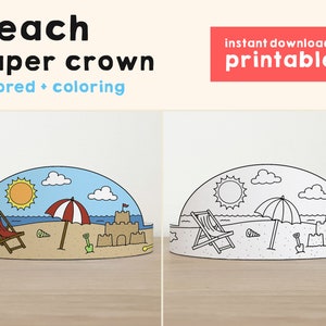 Beach Paper Crowns Summer Spring Printable Kids Craft Coloring Birthday Party Favor Costume DIY Instant Download Template