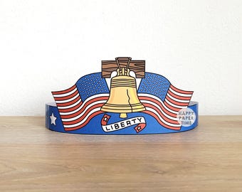 Liberty Bell papieren kroon 4 juli Amerika patriottische hoofdband activiteit afdrukbare kinderen sjabloon ambachtelijke decoratie pdf DIY direct downloaden