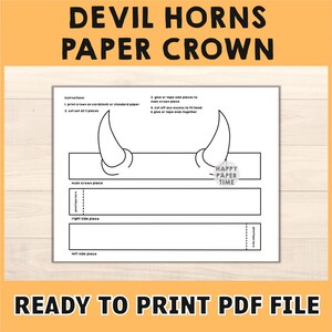 Devil Horns Paper Crown Party Coloring Printable Kids Halloween Craft ...