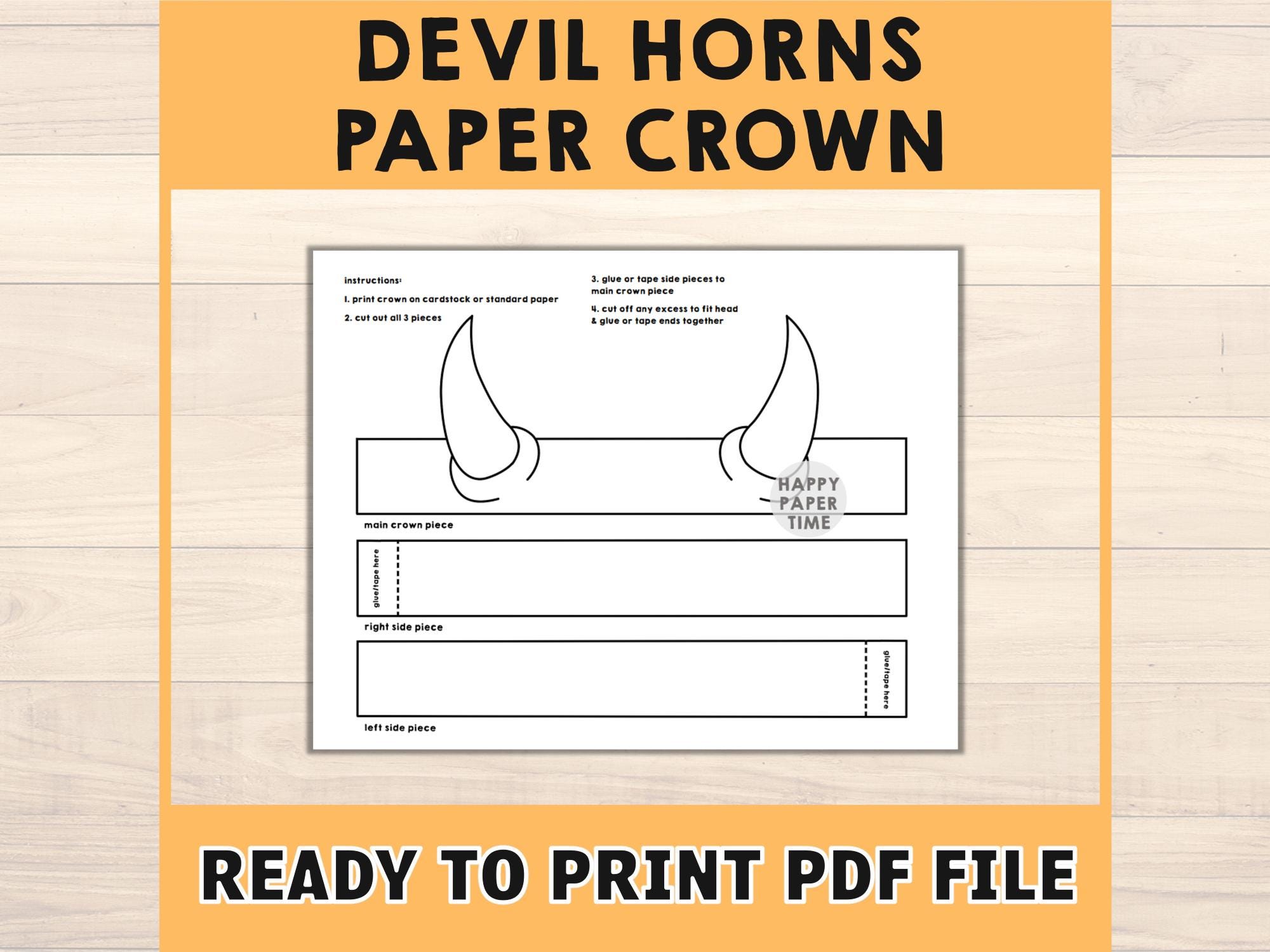 Devil Horns Paper Crown Party Coloring Printable Kids Halloween Craft ...