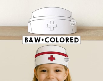 Gorro de enfermera, sombrero, corona de papel, fiesta, colorear, imprimible, manualidad para niños, disfraz de doctor, cumpleaños, imprimible, recuerdo, disfraz DIY - Descarga instantánea