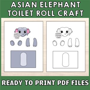 Peut inclure: Mod&egrave;le d'artisanat imprimable pour r&eacute;aliser un &eacute;l&eacute;phant d'Asie &agrave; partir d'un rouleau de papier toilette. Le mod&egrave;le comprend la t&ecirc;te, les oreilles, les pattes et le corps de l'&eacute;l&eacute;phant. Le mod&egrave;le est disponible en version couleur et noir et blanc.