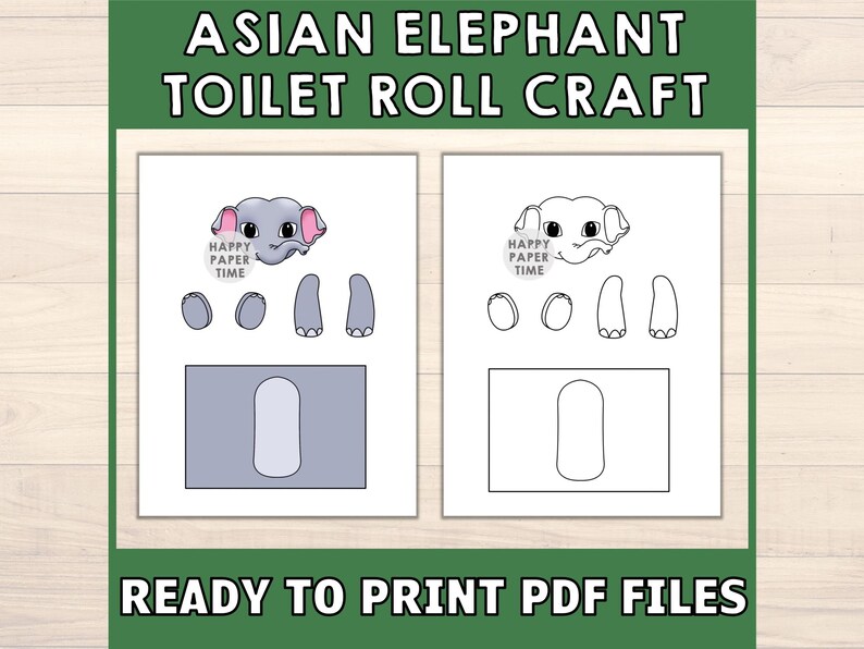 Peut inclure: Mod&egrave;le d'artisanat imprimable pour r&eacute;aliser un &eacute;l&eacute;phant d'Asie &agrave; partir d'un rouleau de papier toilette. Le mod&egrave;le comprend la t&ecirc;te, les oreilles, les pattes et le corps de l'&eacute;l&eacute;phant. Le mod&egrave;le est disponible en version couleur et noir et blanc.