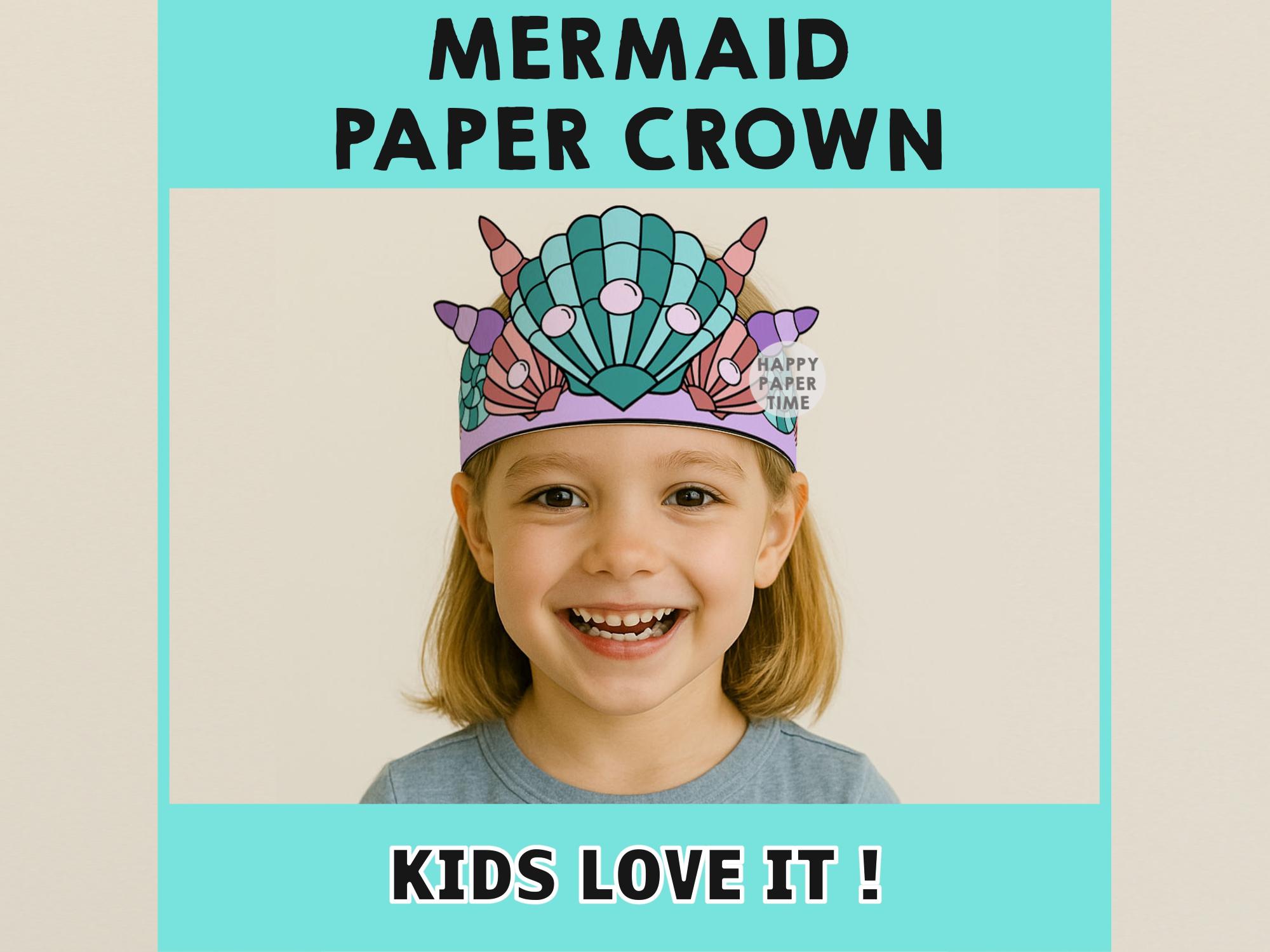Mermaid Paper Crown Coloring Printable Kids Craft Mermaid Birthday ...