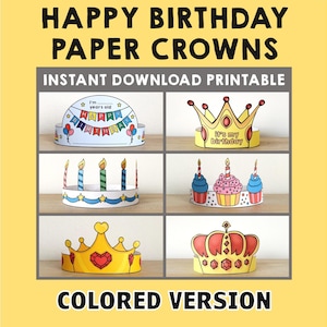 Happy Birthday Paper Crowns Party B-Day Printable Kids Craft Birthday Party Favor Headbands Printable Download