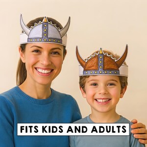 Viking Paper Crown activity Printable Kids Craft Helmet Medieval Birthday Party Favor Viking Costume DIY Printable Instant Download image 2