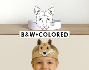 Dingo papier kroon Australische dieren sjabloon kleurplaat activiteit afdrukbare Kids Craft verjaardagsfeestje gunst kostuum DIY Instant Download