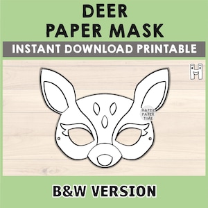 Masque de cerf cerf fête imprimable cadeau cerf costume cerf masque en papier cerf coloriage imprimable masque animal - téléchargement immédiat