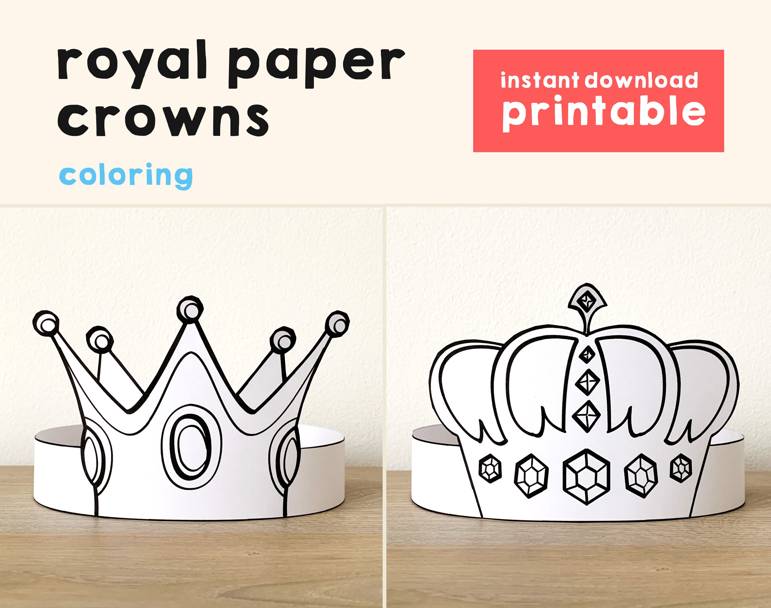 Princess Paper Crown Prince Coloring Printable Kid Craft Etsy Australia