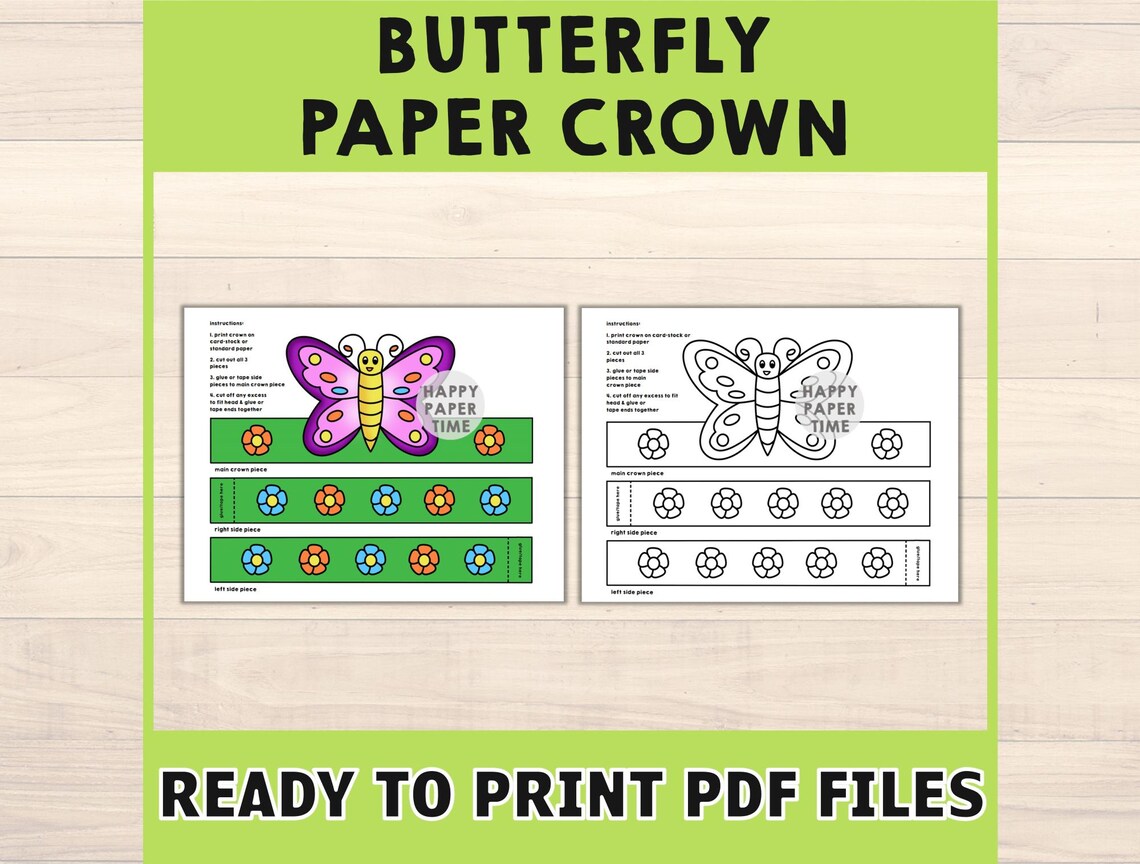 Butterfly Paper Crown Party Coloring Printable Kids Craft Cute Girl ...