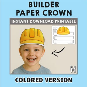 Construction worker builder helmet Paper Crown Party Printable Kids Craft Costume Birthday Printable Favor Template - Instant Download
