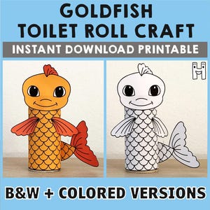 Goldfish Toilet Paper Roll Craft Fish Pets Animal Party Coloring Printable Decoration Kids Play Cut out Glue DIY - Instant Download