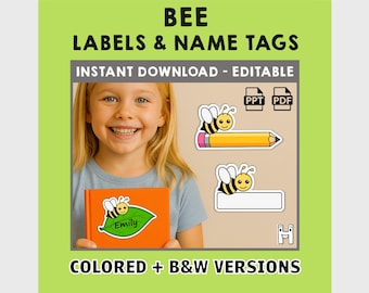Bee Name Tags Classroom Labels Bug Insect Animal Spring Editable Files Powerpoint PDF - Instant Download