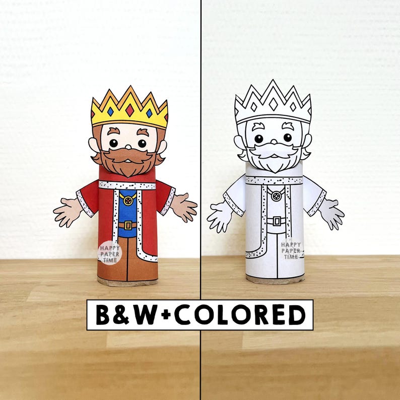 King Toilet Paper Roll Craft Medieval Fantasy Party Coloring Printable Decoration Kids Play Cut out Glue DIY - Instant Download image 1