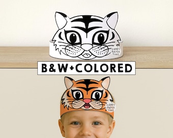 Tiger Paper Crown Party Coloring Printable Kids Craft Tiger Birthday Decor Printable Favor Tiger Costume DIY Printable Instant Download