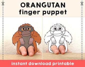 Orangutan paper craft printable Asian animal Finger Puppet Kids Craft Birthday Party Kids Coloring Puppet - Instant Download