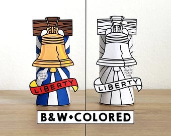 Liberty Bell toiletpapierrol ambachtelijk Amerika symbool 4 juli Verenigde Staten VS kleurplaat afdrukbare decoratie kinderen knippen, Instant Download