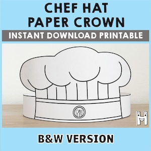 Sombrero de chef, corona de papel, restaurante, fiesta, colorear, imprimible, manualidad para niños, disfraz comunitario, cumpleaños, imprimible, recuerdo, bricolaje, descarga instantánea