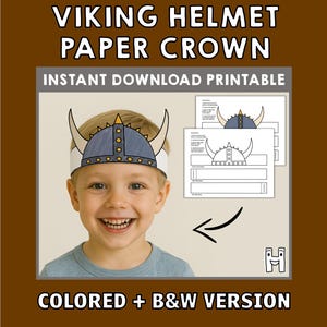 Viking Paper Crown activity Printable Kids Craft Helmet Medieval Birthday Party Favor Viking Costume DIY Printable Instant Download