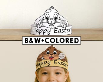 Easter Hat Paper Crown Headband Easter Bunny Day Party Activity Printable Kids Craft Costume Coloring Printable Favor DIY - Instant Download