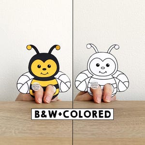 Biene Papier Handwerk druckbare Fingerpuppe Vorlage Kinder Handwerk Aktivität Tier-Geburtstags-Party Färbung Papier Ausdruck - sofort Download