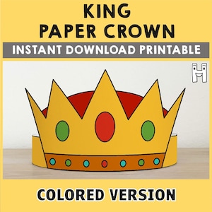 Koning papieren kroon sjabloon fantasie middeleeuws feest hoofdband kostuum afdrukbare Kids Craft verjaardag gunst gunst DIY - direct downloaden
