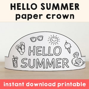 Sommer Papierkronen Printable Kids Craft Färbung Geburtstag Party Favor Kostüm DIY Sofortiger Download Vorlage Keine Prep